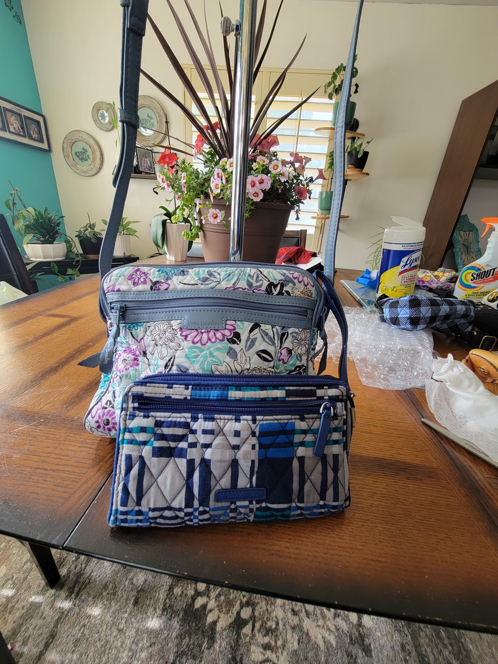 Vera Bradley Bundle Of 2 Quilted Blue Floral Crossbody Bag and Wallet Set